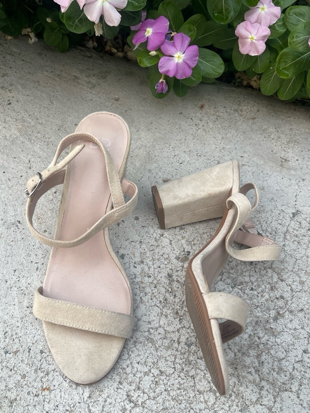 b.o.c. Beige Suede Block Heel Sandals with Ankle Strap